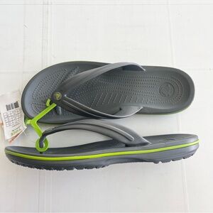 Crocs Men's Gray and Green Flip Flops